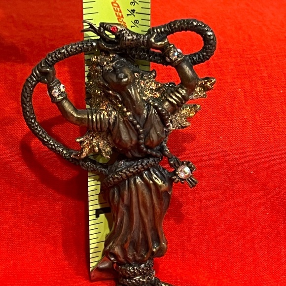 VINTAGE JJ JONETTE JEWELRY SHIMMERING SNAKE CHARMER WOMAN GODDESS JEWELED BROOCH - Picture 9 of 11